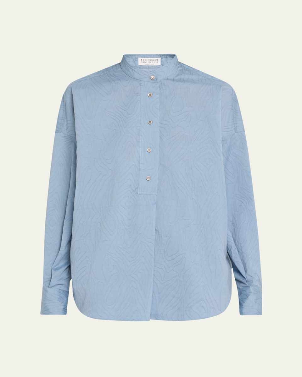 Abstract Animal Jacquard Mandarin Collar Top